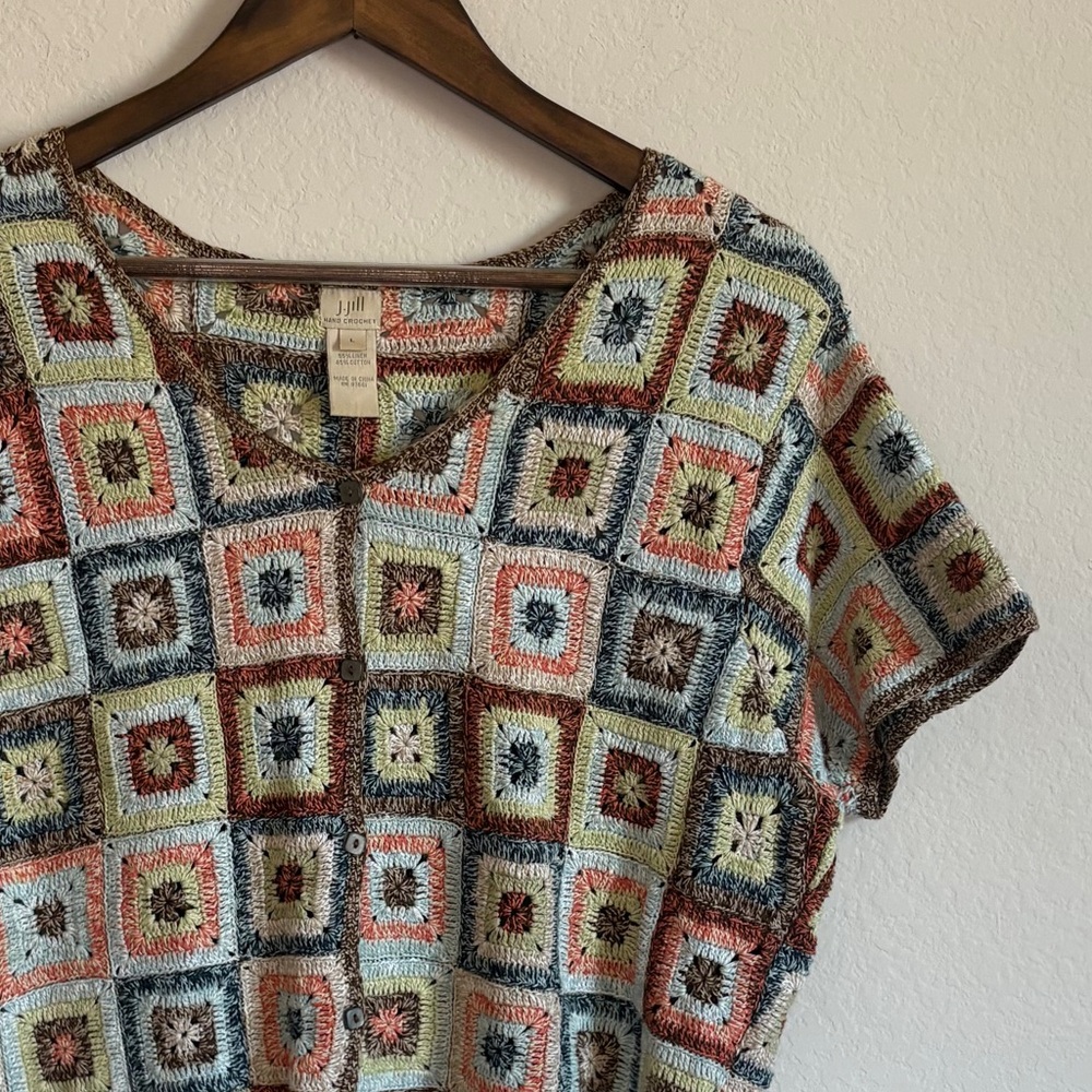 Vintage J. Jill Crochet Button-Up Top - Multicolor, Size Large - Picture 2 of 7